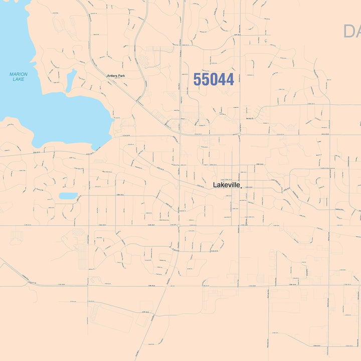 Color Cast Zip Code Style Wall Map of Lakeville, MN