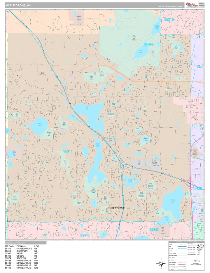 Premium Style Wall Map of Maple Grove, MN
