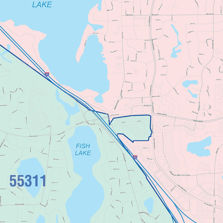 Color Cast Zip Code Style Wall Map of Maple Grove, MN