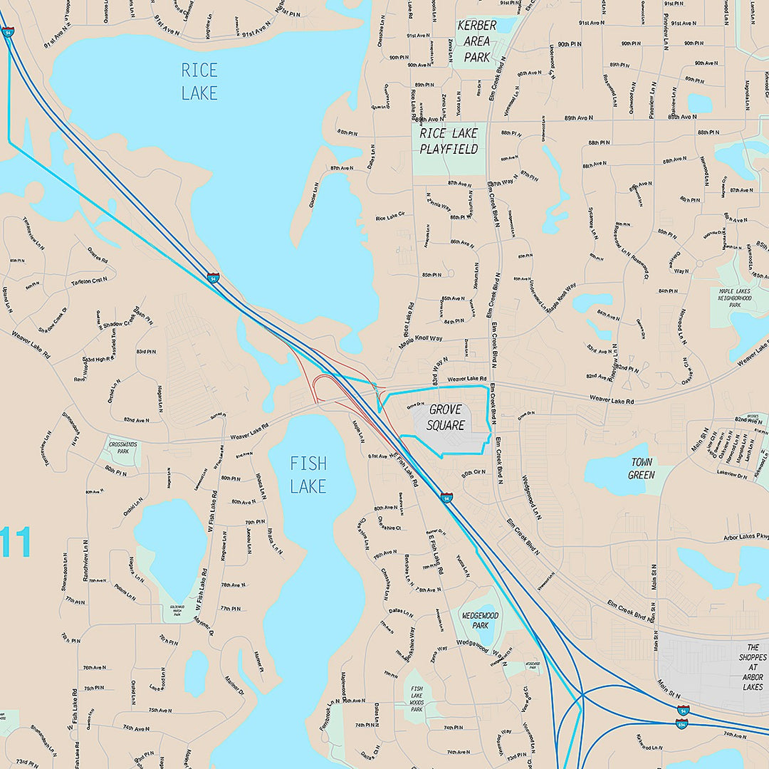 Premium Style Wall Map of Maple Grove, MN
