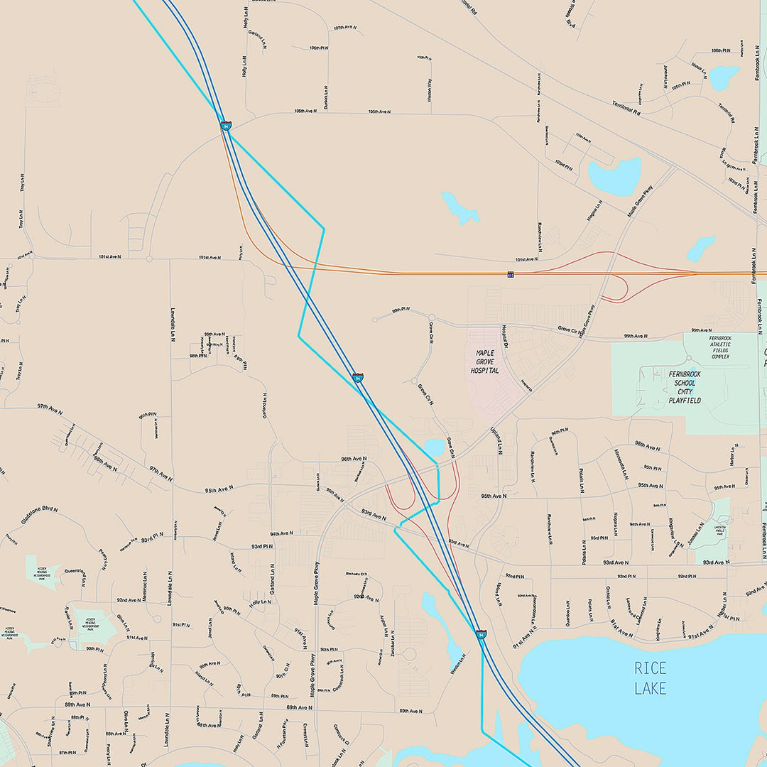 Premium Style Wall Map of Maple Grove, MN