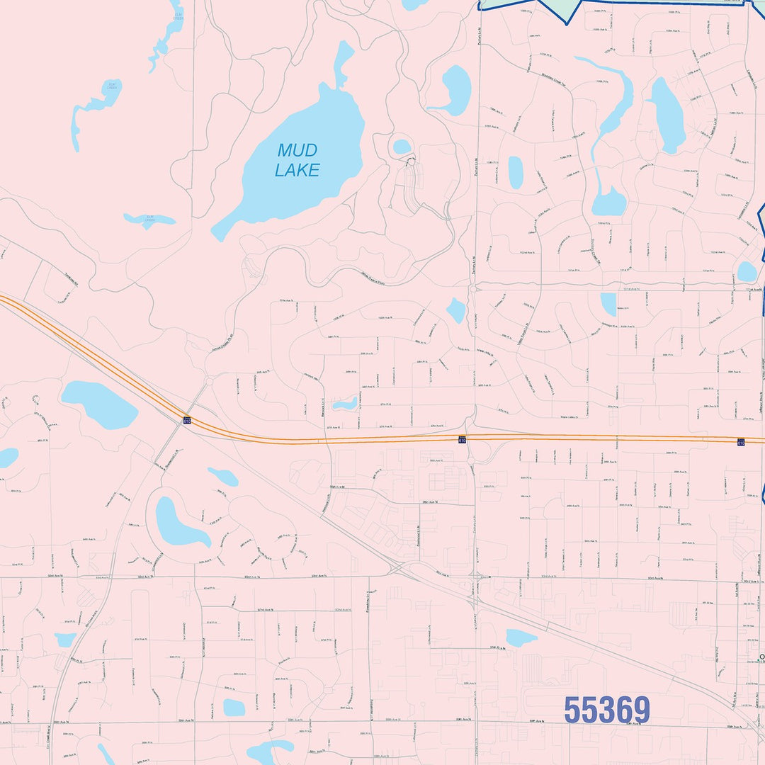 Color Cast Zip Code Style Wall Map of Maple Grove, MN