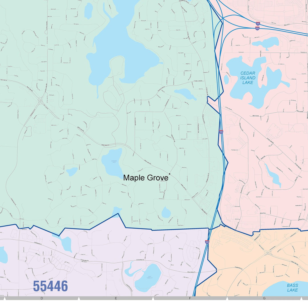 Color Cast Zip Code Style Wall Map of Maple Grove, MN
