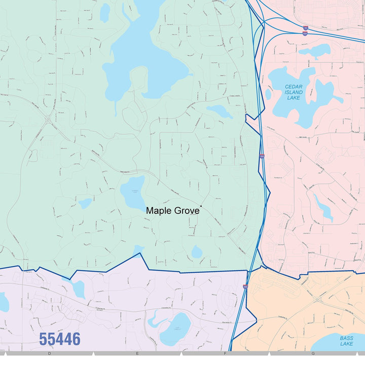 Color Cast Zip Code Style Wall Map of Maple Grove, MN