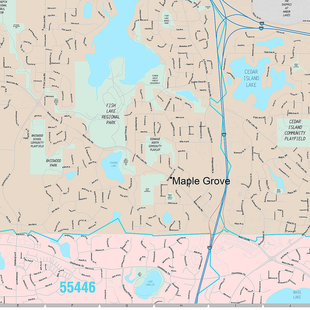 Premium Style Wall Map of Maple Grove, MN