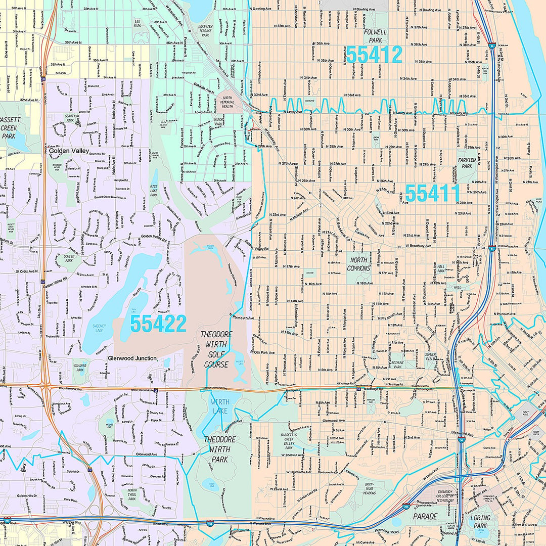Premium Style Wall Map of Minneapolis MN.