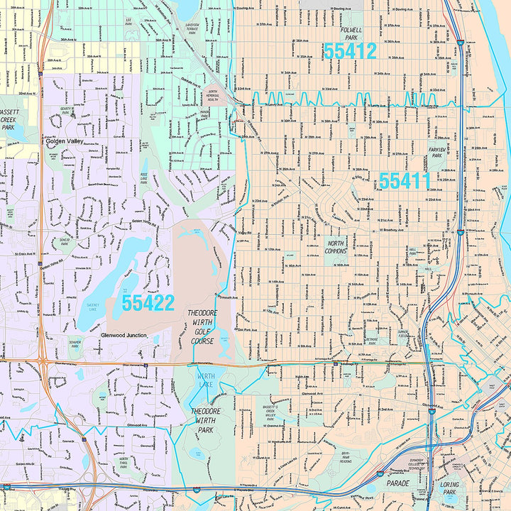 Premium Style Wall Map of Minneapolis MN.