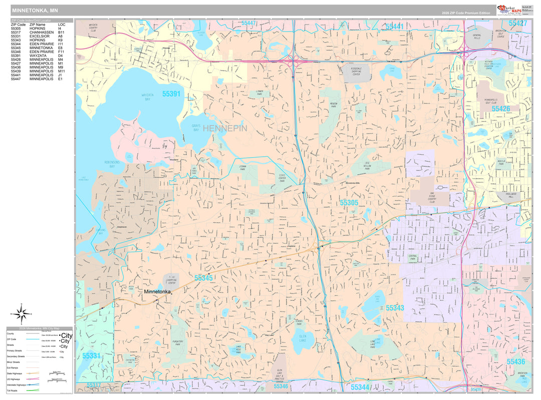 Premium Style Wall Map of Minnetonka, MN