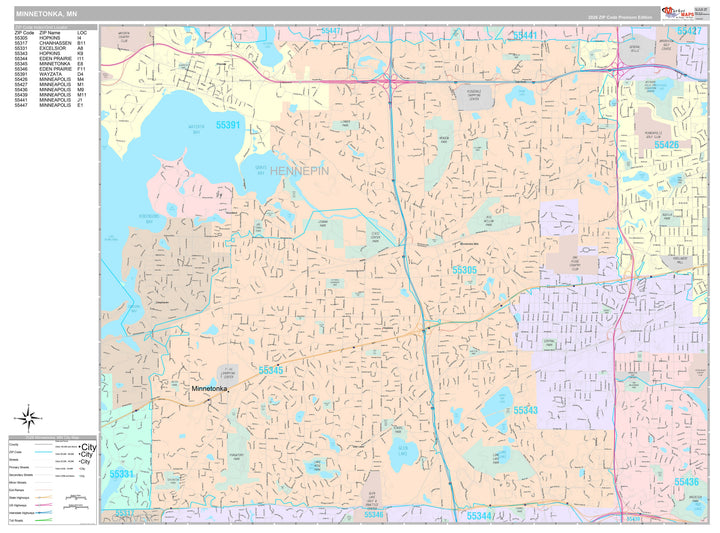 Premium Style Wall Map of Minnetonka, MN