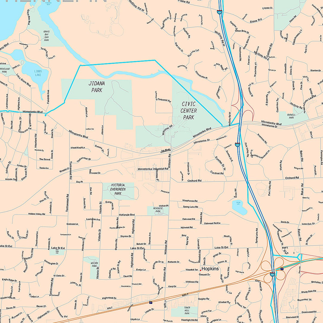 Premium Style Wall Map of Minnetonka, MN