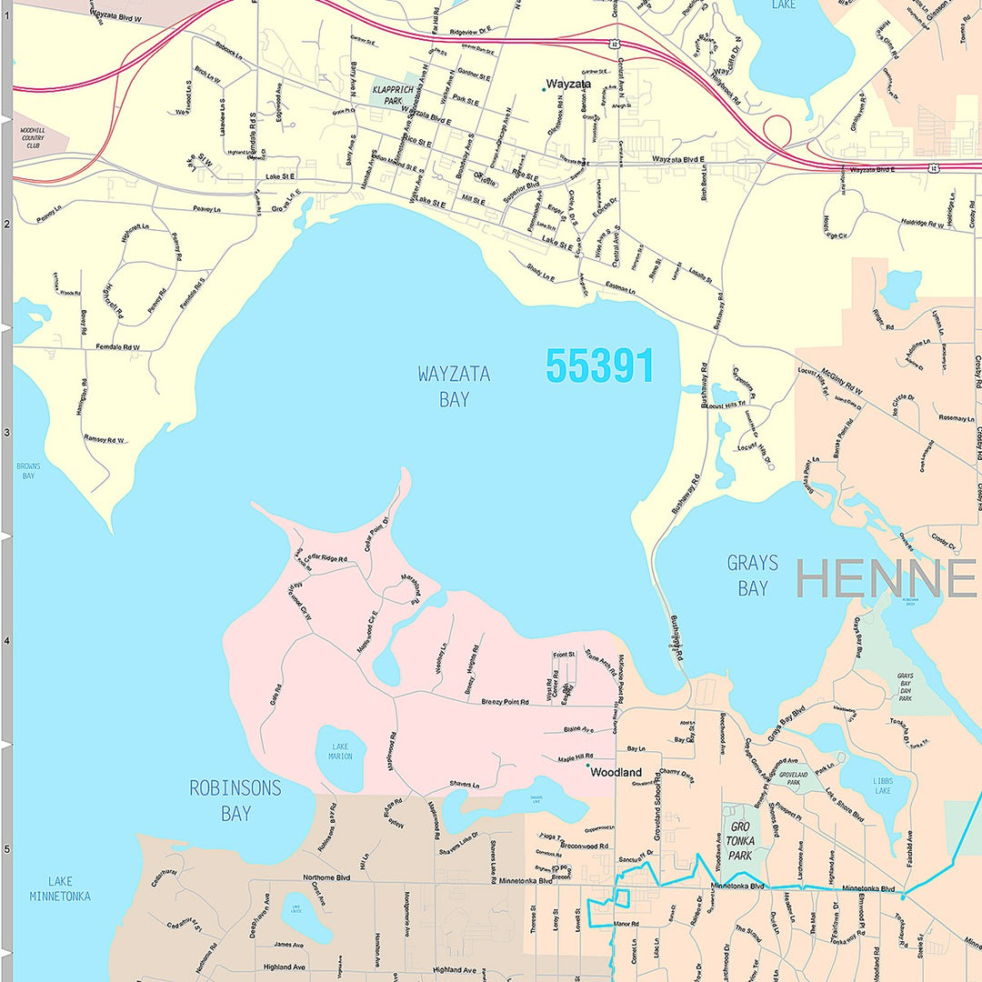 Premium Style Wall Map of Minnetonka, MN
