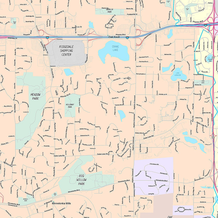 Premium Style Wall Map of Minnetonka, MN