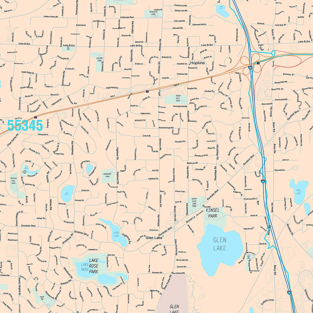 Premium Style Wall Map of Minnetonka, MN