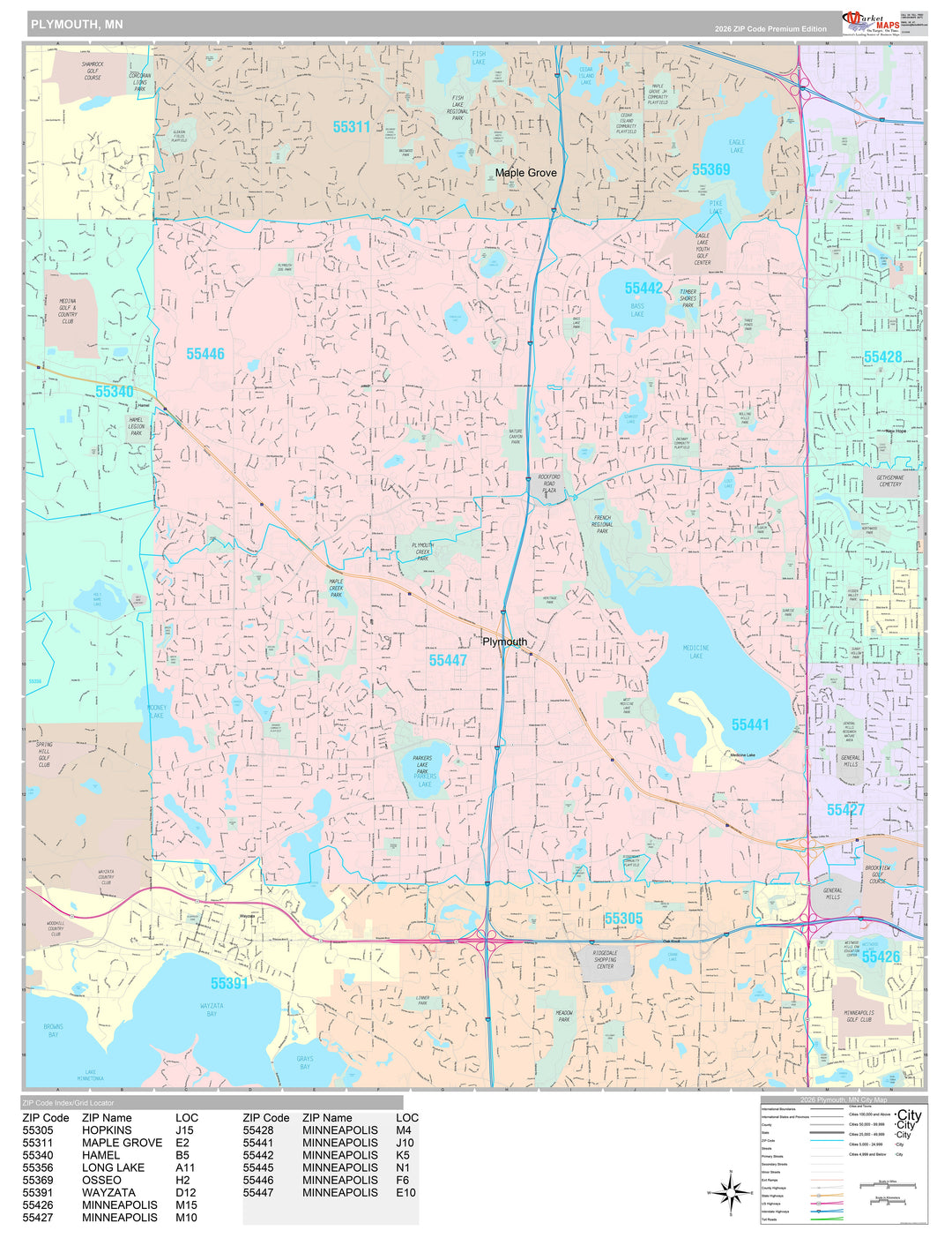 Premium Style Wall Map of Plymouth, MN