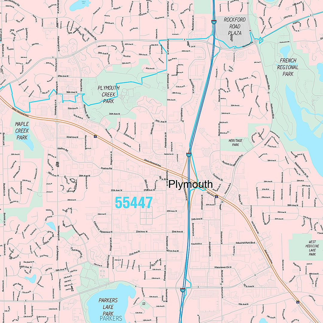 Premium Style Wall Map of Plymouth, MN