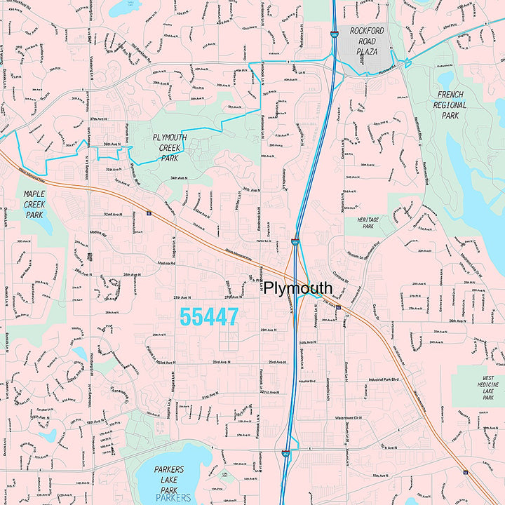 Premium Style Wall Map of Plymouth, MN