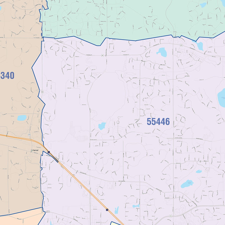 Color Cast Zip Code Style Wall Map of Plymouth, MN