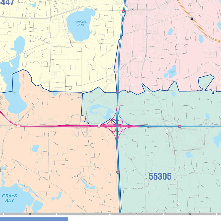 Color Cast Zip Code Style Wall Map of Plymouth, MN