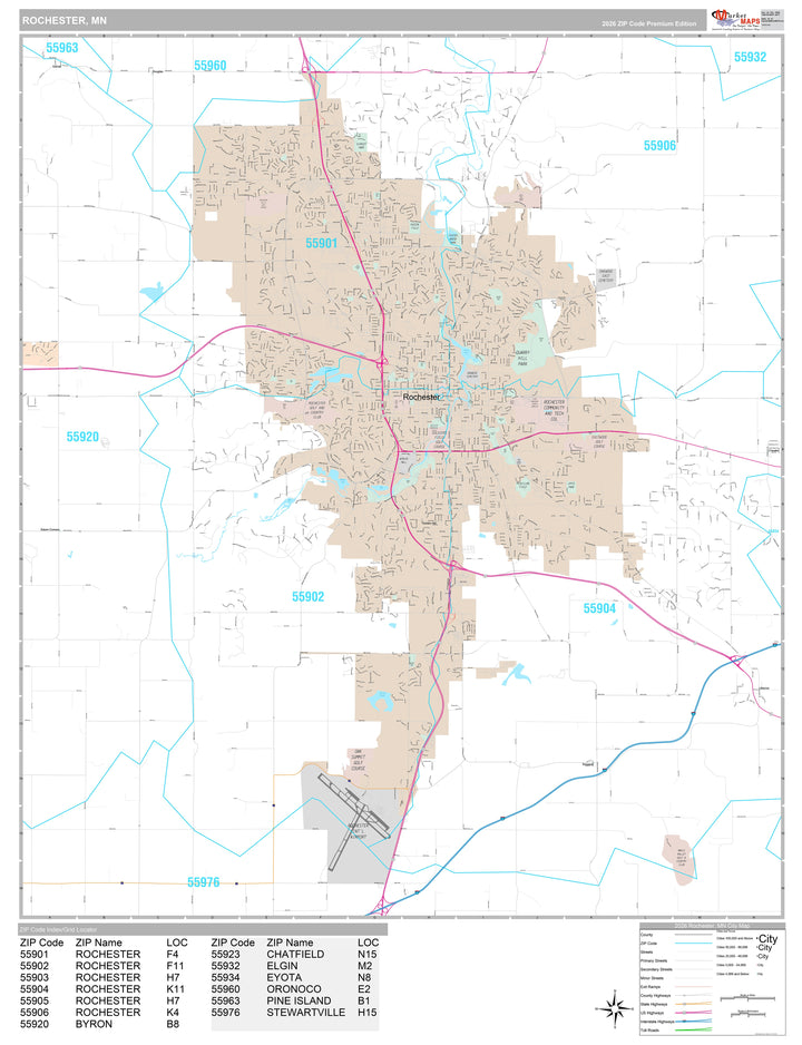 Premium Style Wall Map of Rochester, MN
