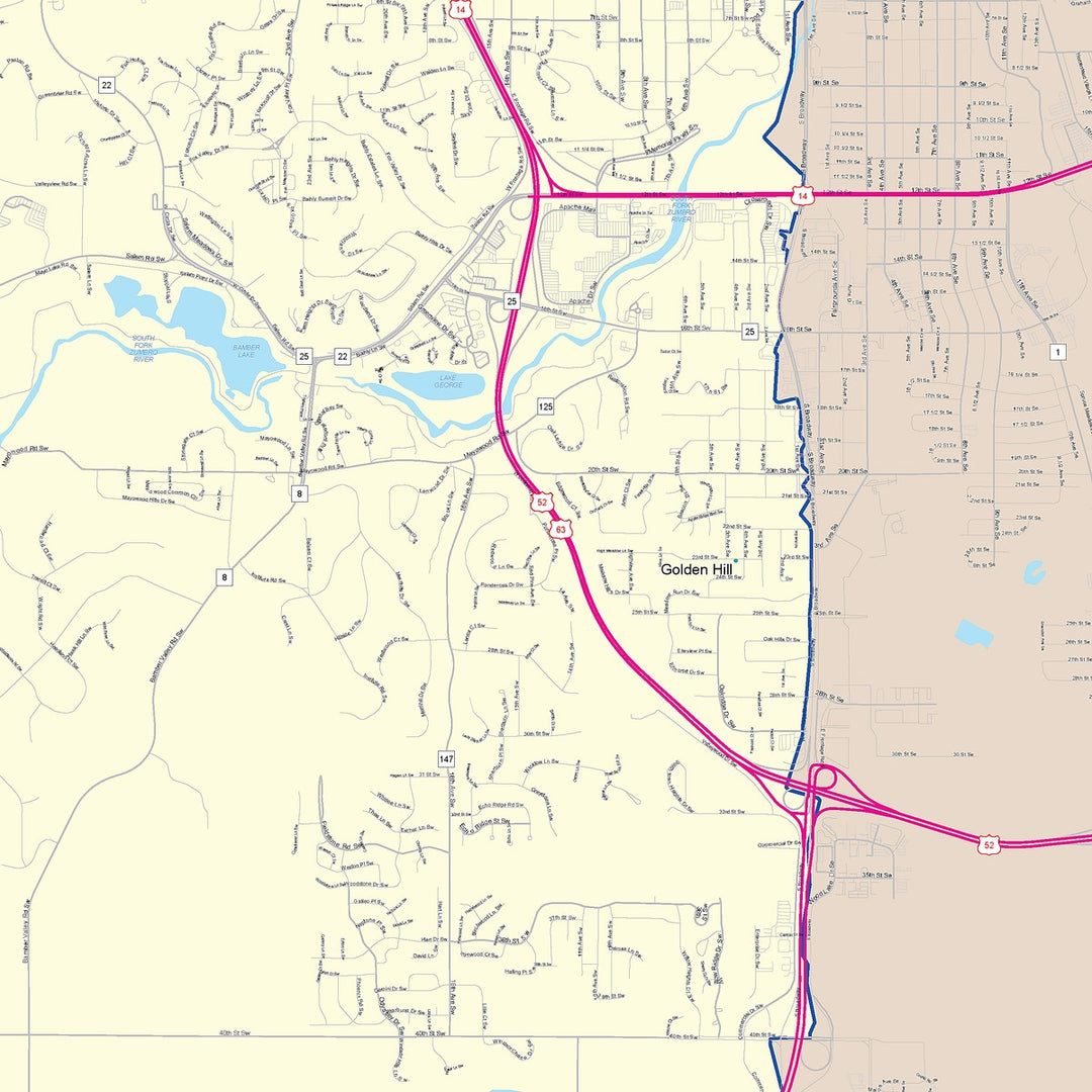 Color Cast Zip Code Style Wall Map of Rochester, MN