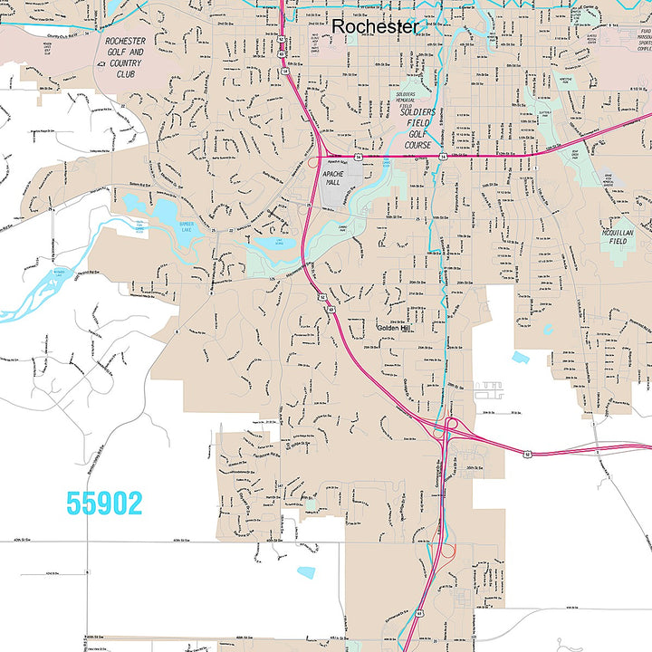 Premium Style Wall Map of Rochester, MN
