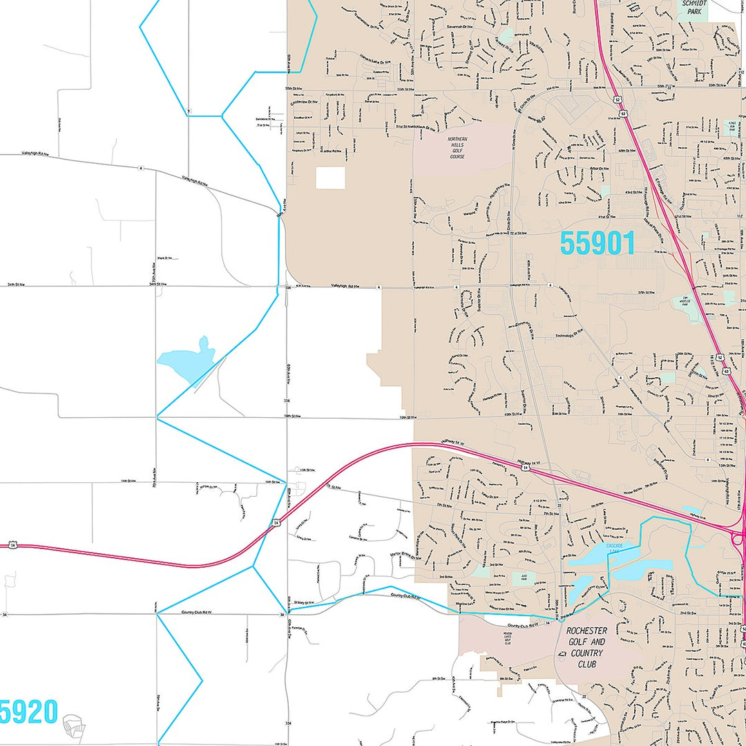 Premium Style Wall Map of Rochester, MN