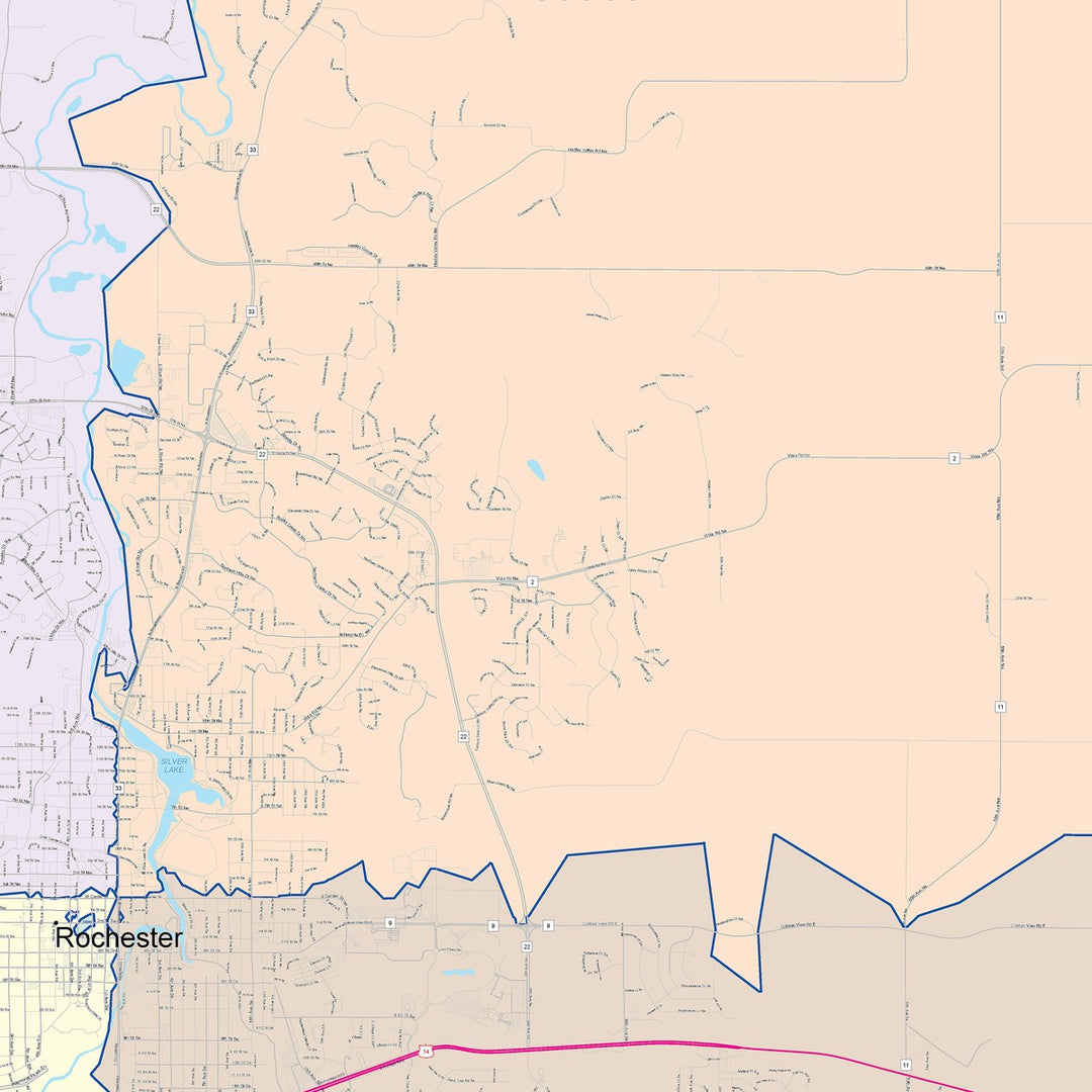Color Cast Zip Code Style Wall Map of Rochester, MN