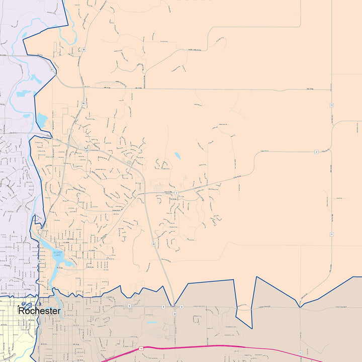 Color Cast Zip Code Style Wall Map of Rochester, MN