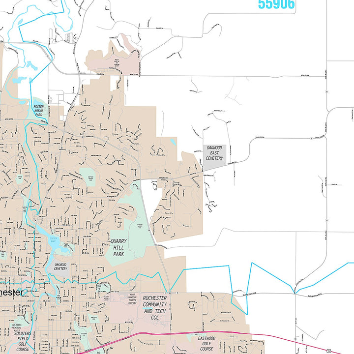 Premium Style Wall Map of Rochester, MN