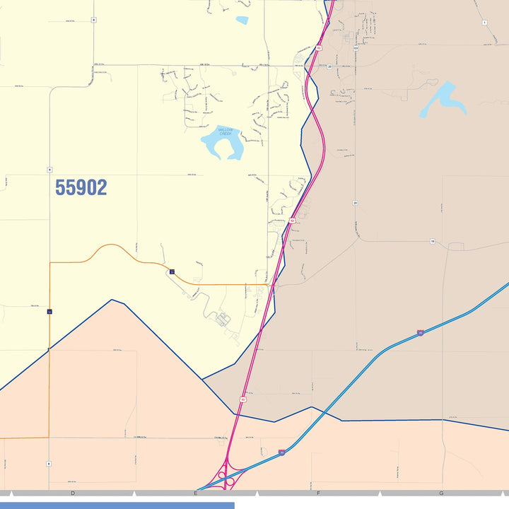 Color Cast Zip Code Style Wall Map of Rochester, MN