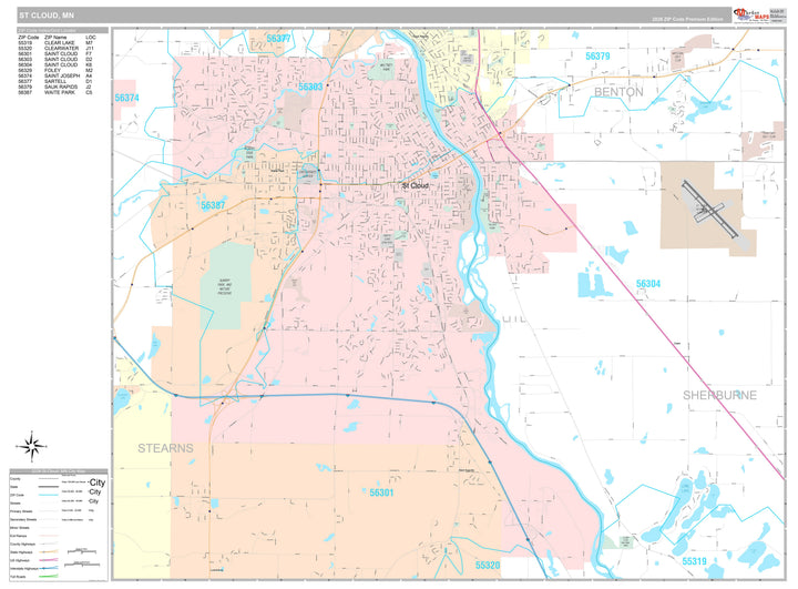 Premium Style Wall Map of St. Cloud, MN