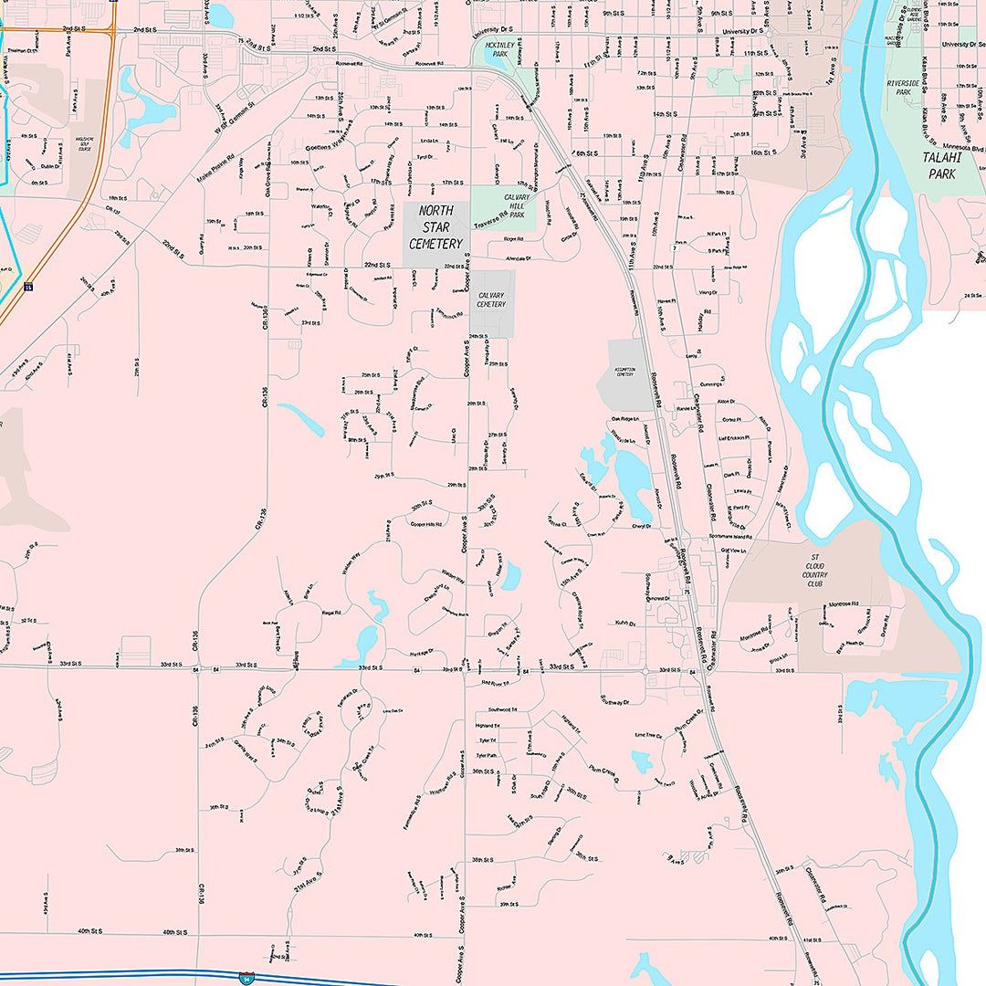 Premium Style Wall Map of St. Cloud, MN