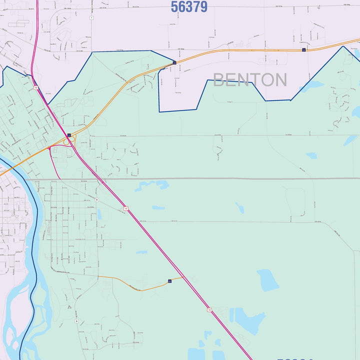 Color Cast Zip Code Style Wall Map of St. Cloud, MN
