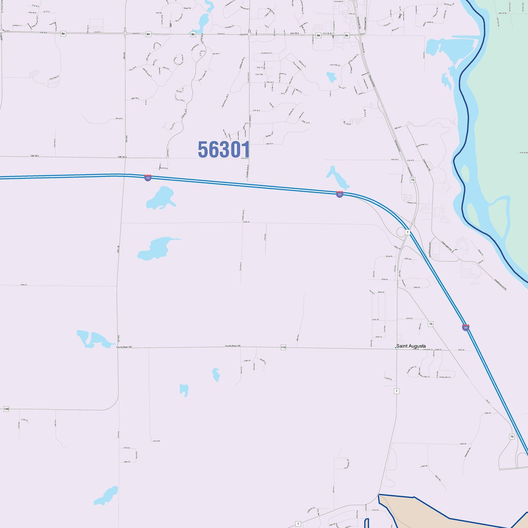 Color Cast Zip Code Style Wall Map of St. Cloud, MN