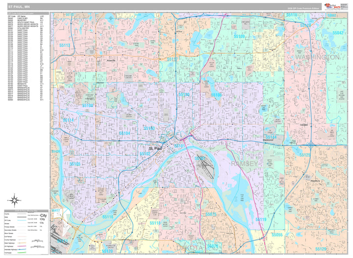 Premium Style Wall Map of St. Paul MN.