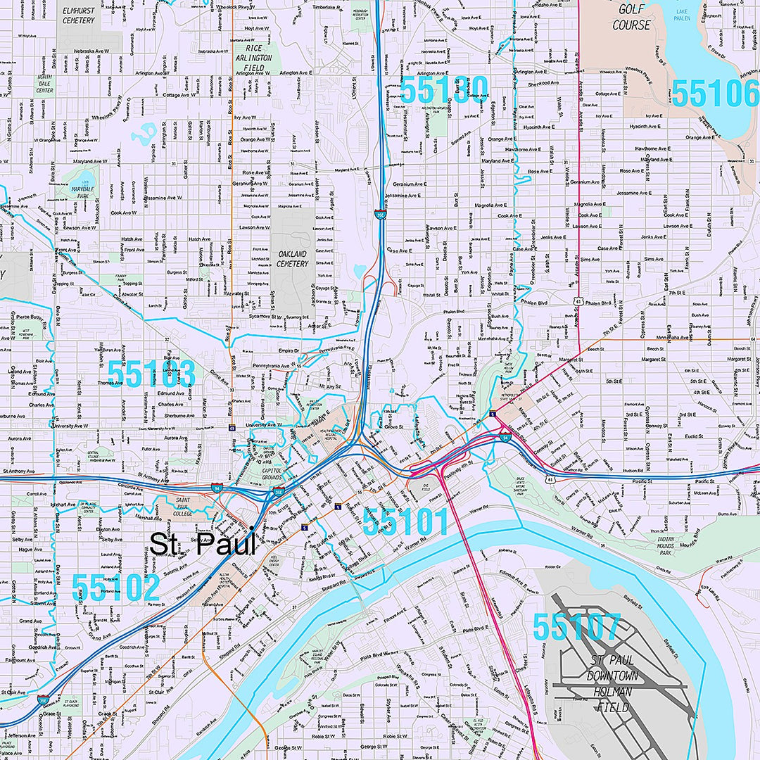 Premium Style Wall Map of St. Paul MN.