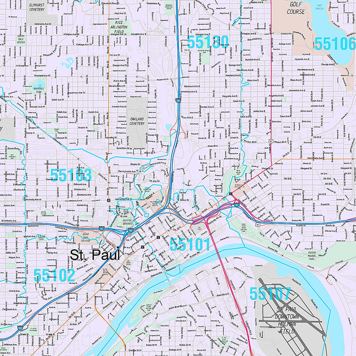Premium Style Wall Map of St. Paul MN.