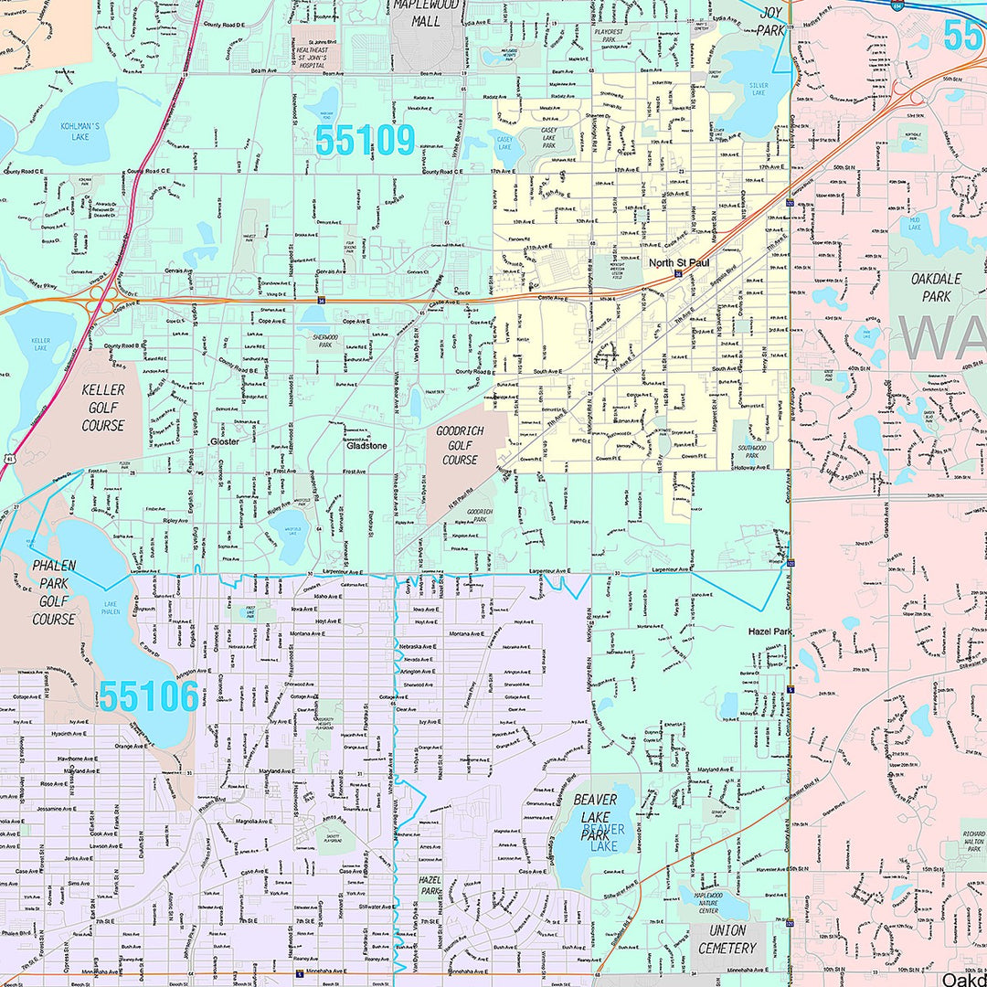 Premium Style Wall Map of St. Paul MN.