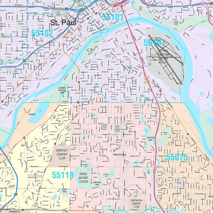 Premium Style Wall Map of St. Paul MN.