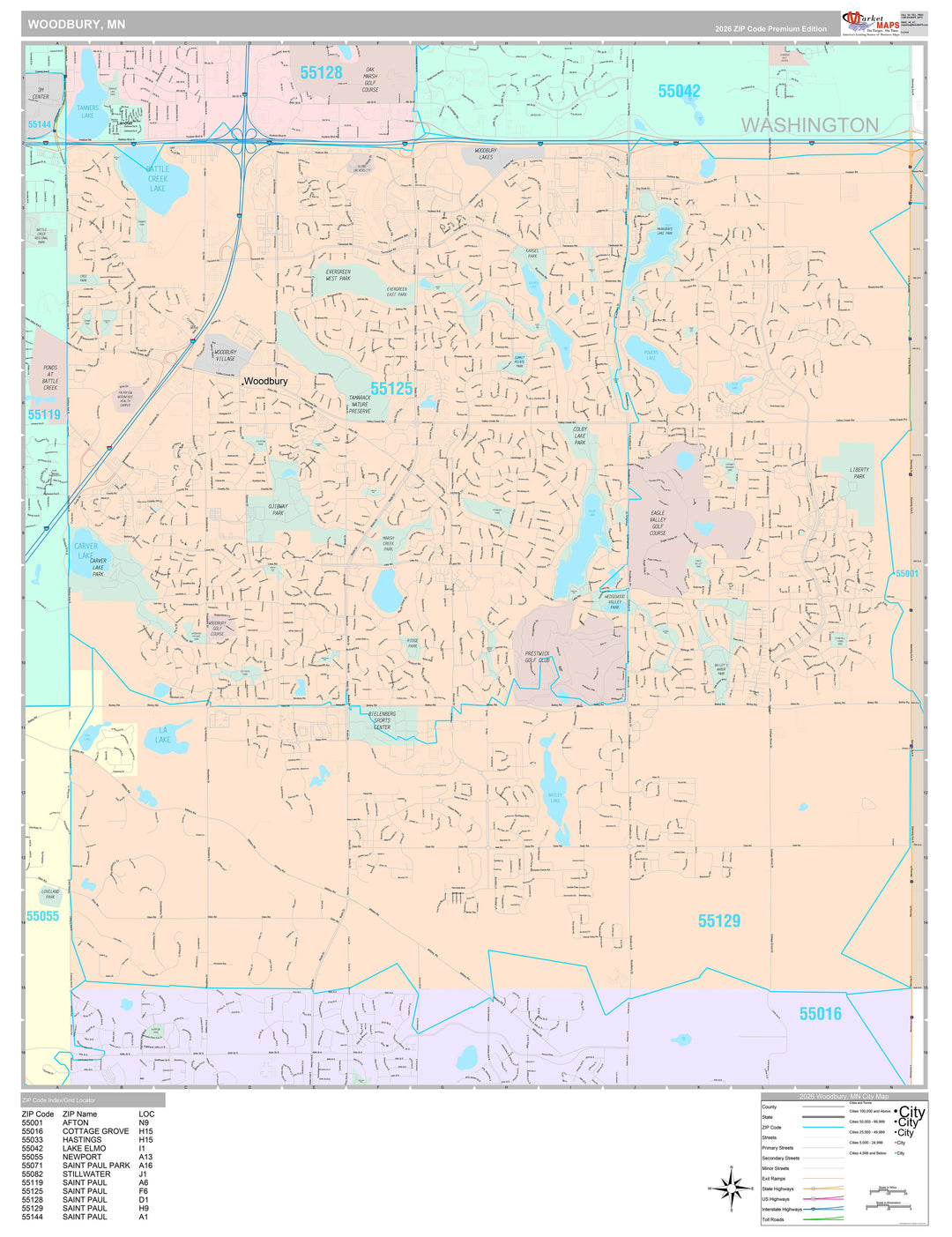 Premium Style Wall Map of Woodbury, MN