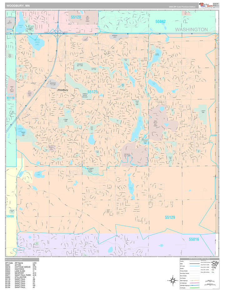 Premium Style Wall Map of Woodbury, MN