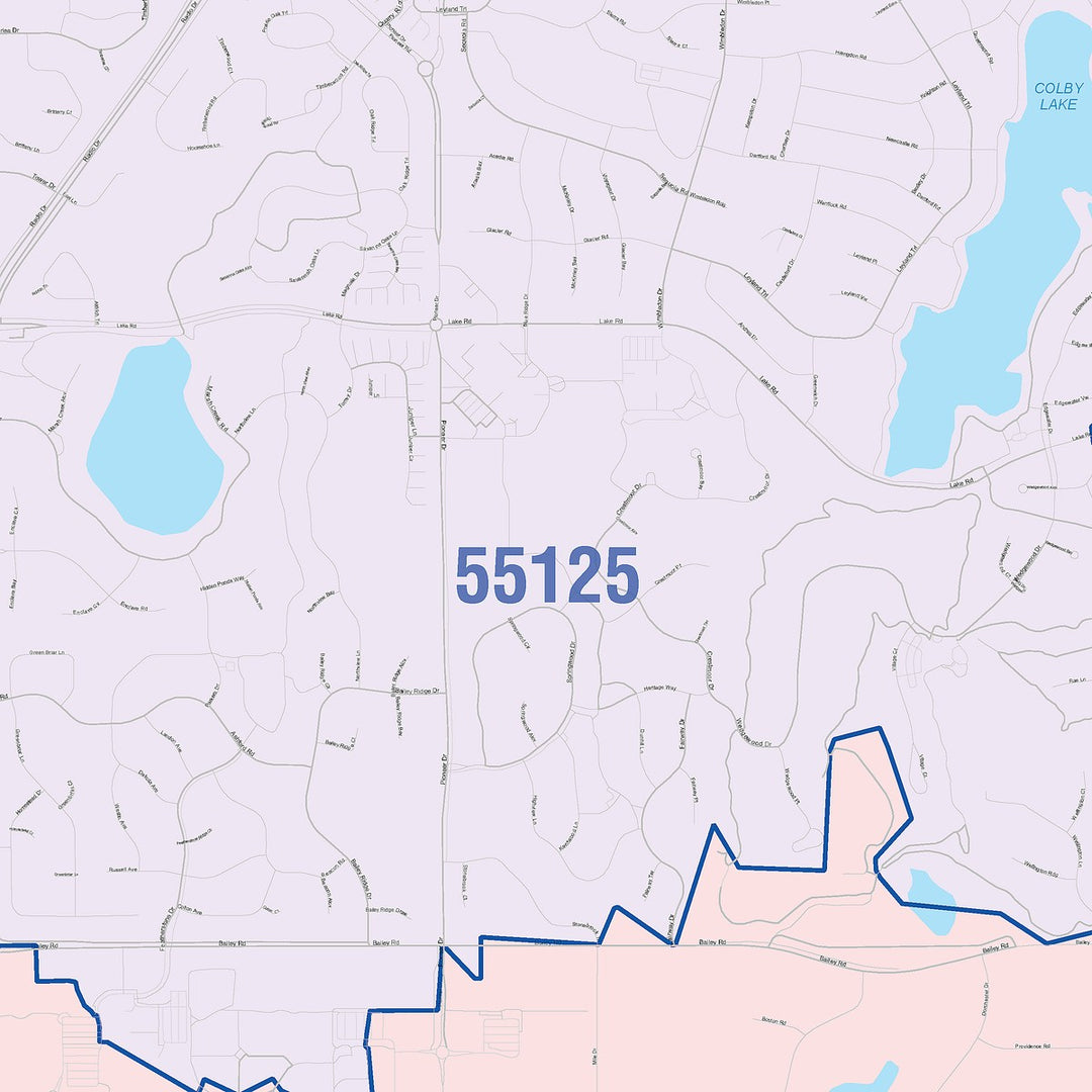 Color Cast Zip Code Style Wall Map of Woodbury, MN