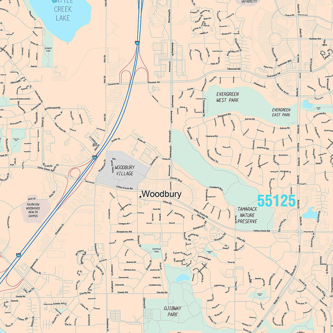 Premium Style Wall Map of Woodbury, MN