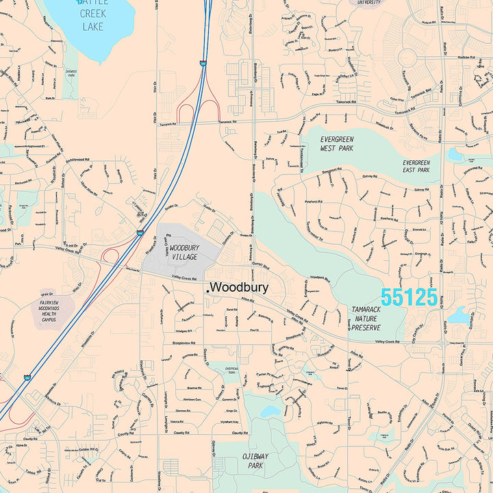 Premium Style Wall Map of Woodbury, MN