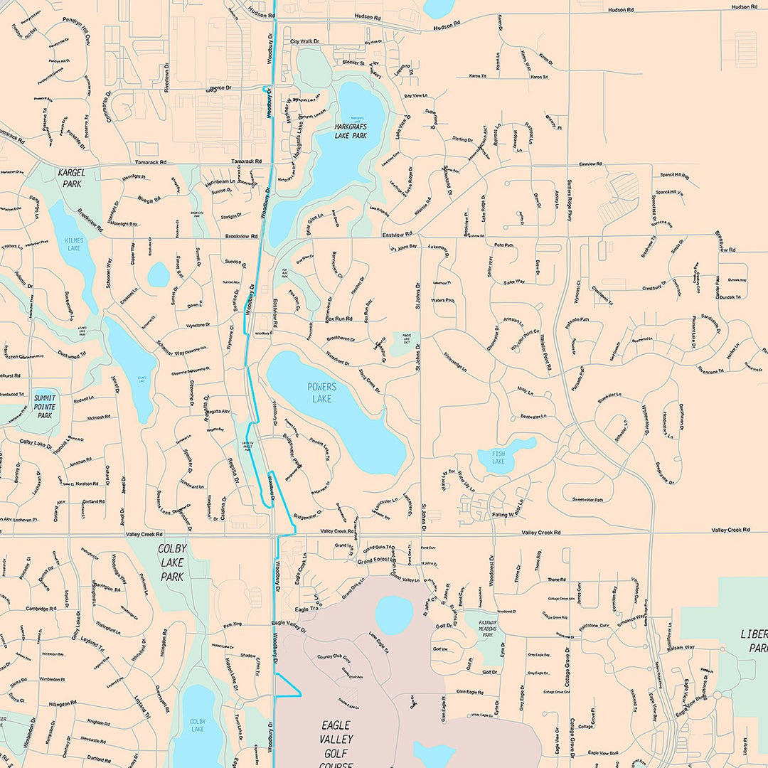 Premium Style Wall Map of Woodbury, MN