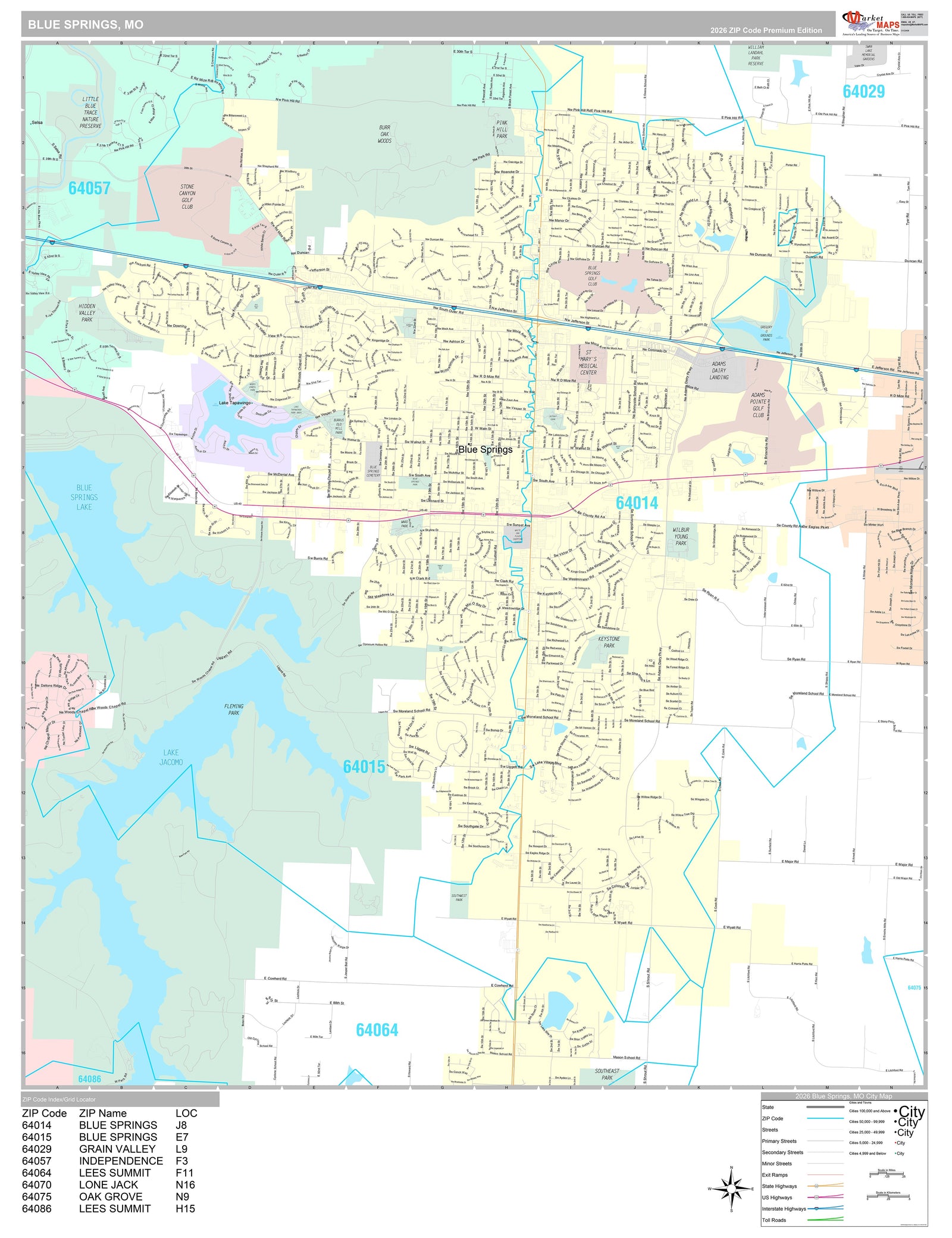 Premium Style Wall Map of Blue Springs, MO