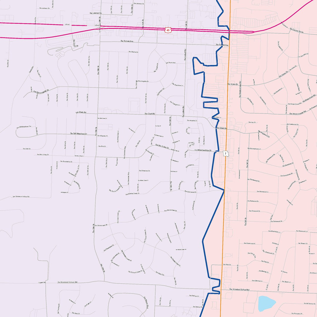 Color Cast Zip Code Style Wall Map of Blue Springs, MO