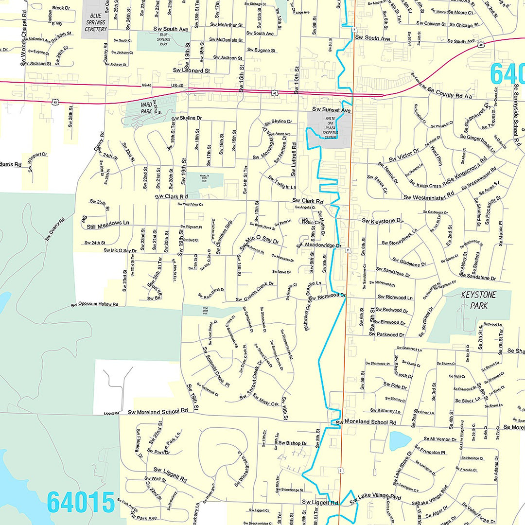 Premium Style Wall Map of Blue Springs, MO