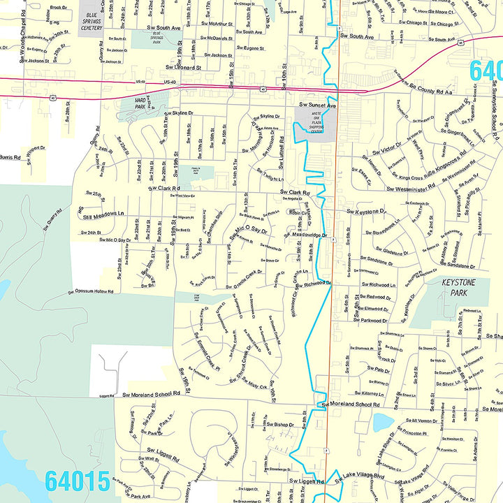 Premium Style Wall Map of Blue Springs, MO