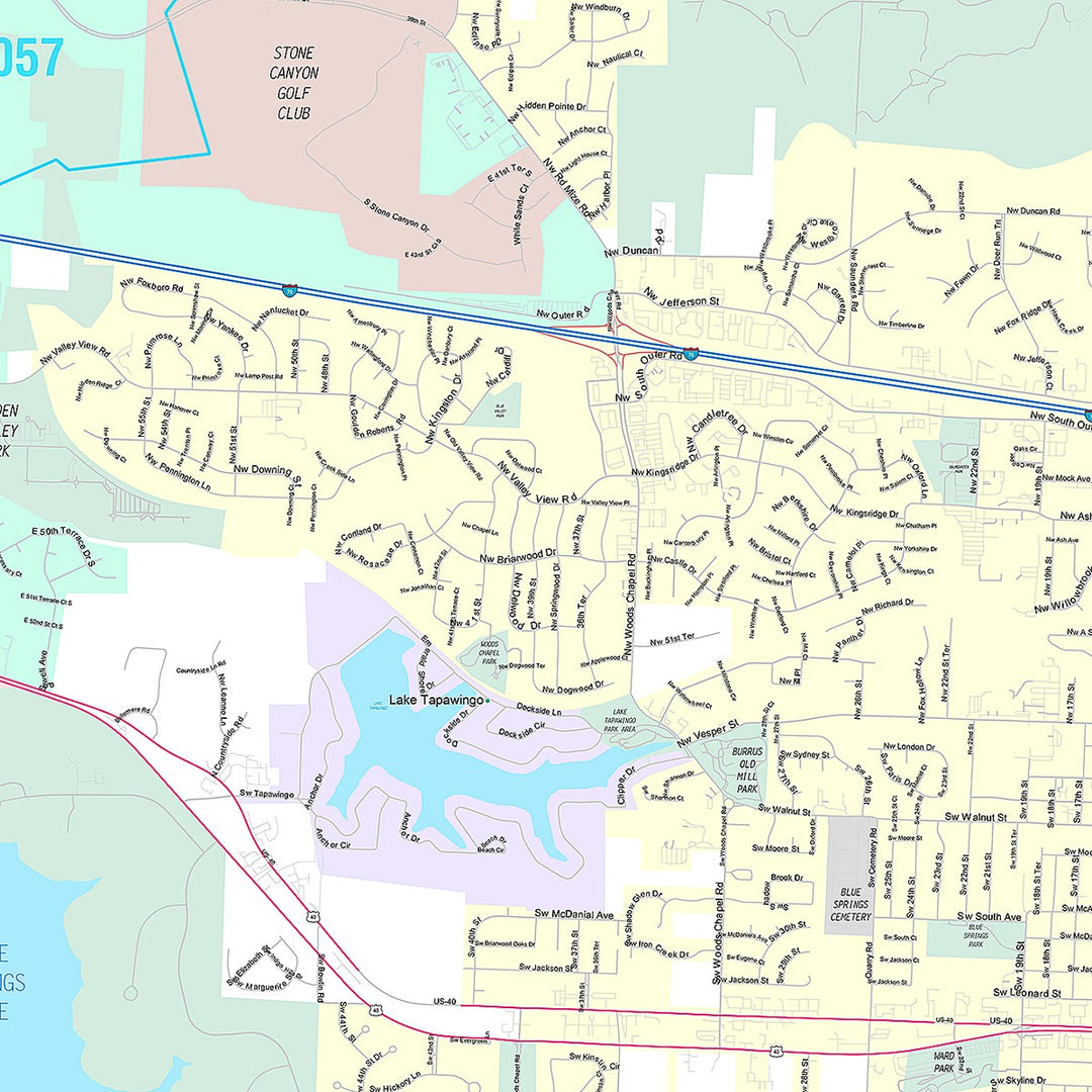 Premium Style Wall Map of Blue Springs, MO